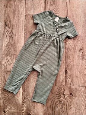Ribbed Sage Green Kids Romper